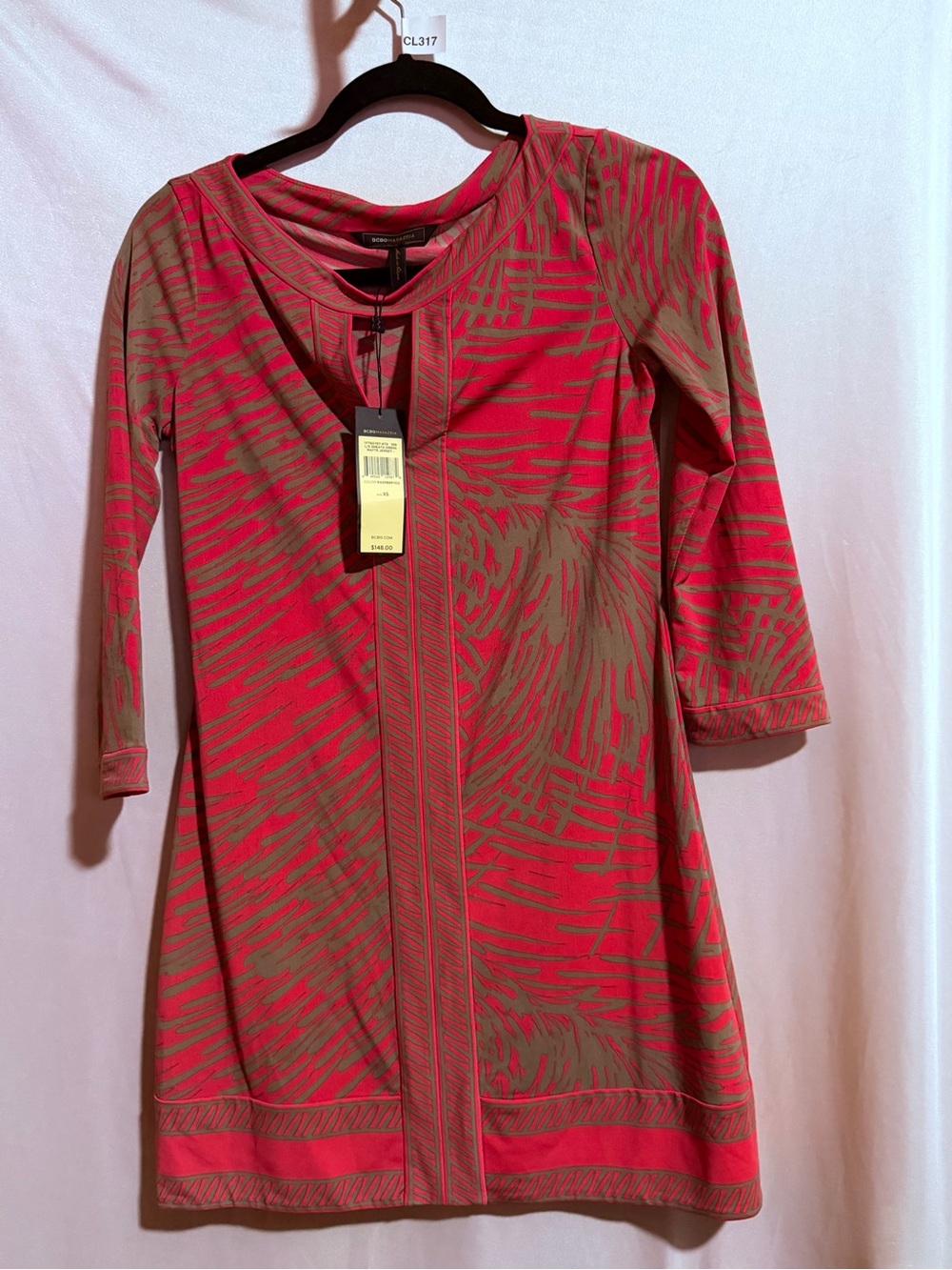 BCBGMAXAZRIA Pink & Taupe Print Shift Dress Size XS CL317